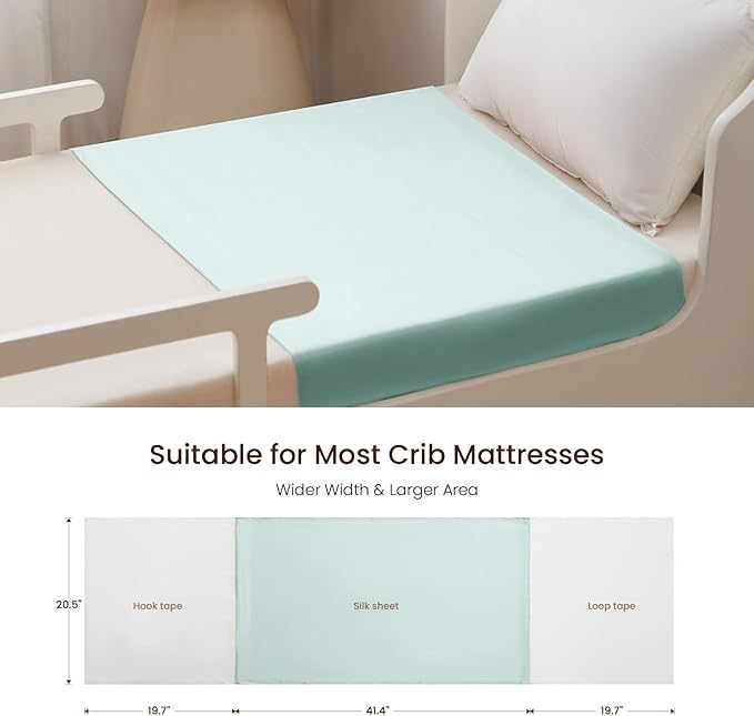 THXSILK 7A+ Grade 100% Mulberry Silk Crib Mattress Sleeve Sheet for Baby Boys All Standard Bassinet/Cradle/Cot/Crib Mattress Oeko-TEX Certified Safety 41.4inch*20.5inch, Light Blue 2 Pack