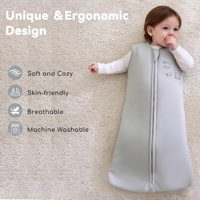 Baby Sleep Sack 0-6 Months 1.5 TOG, 2 Pack Bamboo Baby Wearable Blanket with 2-Way Zipper, Infant Toddler Sleeping Sack for Newborn Boys and Girls, Grey