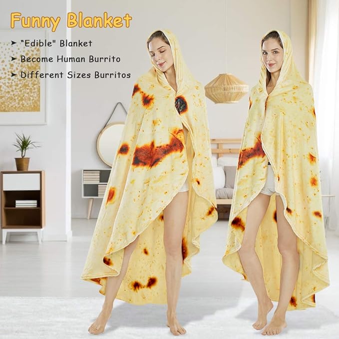 SeaRoomy Burritos Tortilla Throw Blanket, Tortilla Wrap Blanket, Novelty Tortillas Round Giant Round Soft Blankets for Adults and Kids (Yellow, 60 inches)
