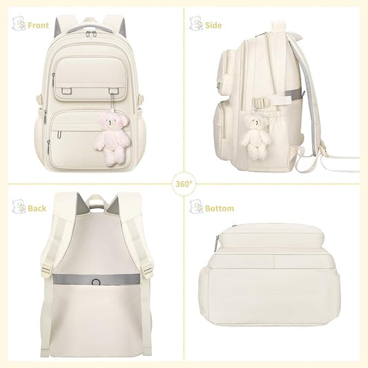 KBTYE School Backpack for Kids Girls Cute Travel Backapck for College Women Men Casual Laptop Bookbag for Teen Student(Beige)