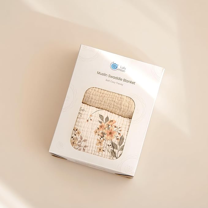 lulumoon Muslin Swaddle Blankets for Baby: Soft Cotton Newborn Receiving Blankets - Floral Print Nursery Gift Set for Baby Girls(White Flower)