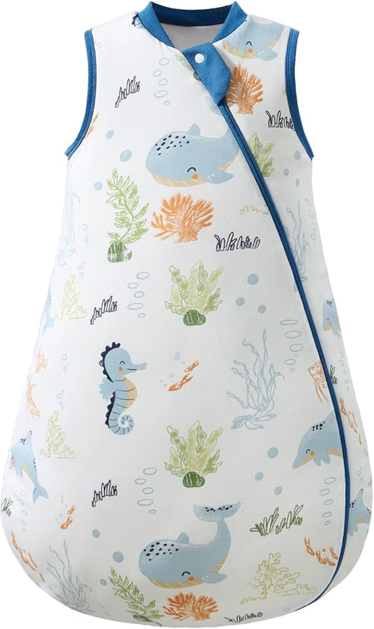1.0 Tog 2.5 Tog Baby Sleep Sack, 100% Cotton Baby Sleeping Bag 3-24M, 2-Way Zipper Baby Wearable Blanket