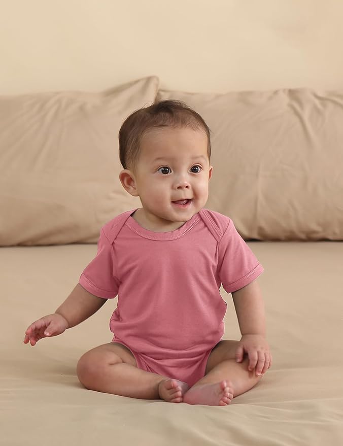 Bamboo Rayon Baby Bodysuit,Short Sleeve Bodysuits Solid Color Outfits for Infant Boys Girls Soft Clothes