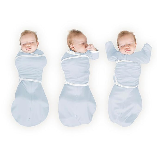 SwaddleDesigns Organic 6-Way Omni Swaddle Sack Arms Up Swaddle for Newborn, More Options to Calm Startle Reflex, Improves Sleep, 12-18 lbs, Soft Blue