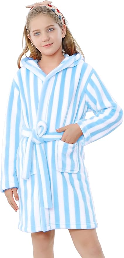 Umeyda Girls & Women Fleece Hooded Robes, Soft Fuzzy Bathrobe Warm Plush Fluffy Bath Robe for Kids Womens
