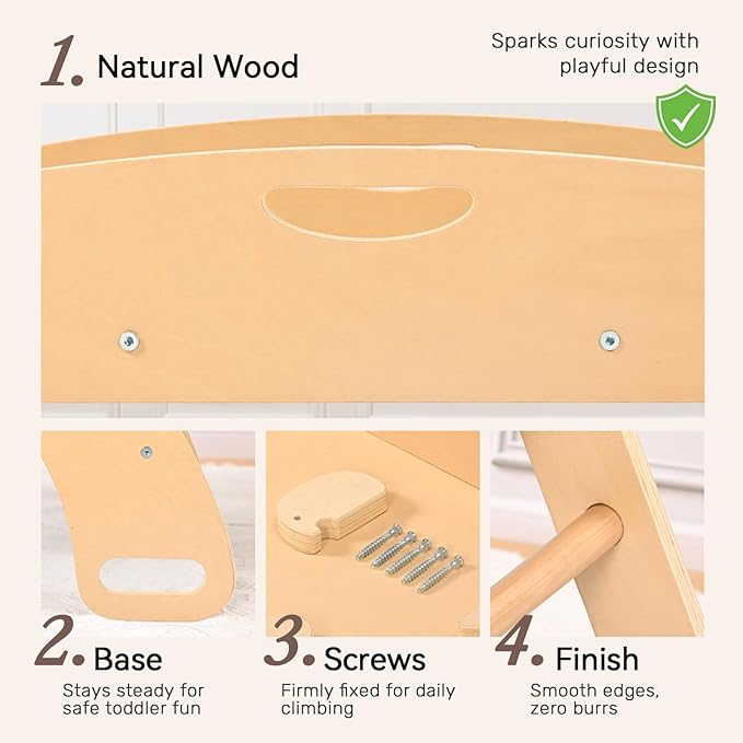 wingyz Pikler Triangle Climbing Set with Cushion,Foldable 8 in 1 Jungle Gyms for Toddlers 1-3, Indoor Playground for Kids,Baby Montessori Climbers & Play Structures(Teak)
