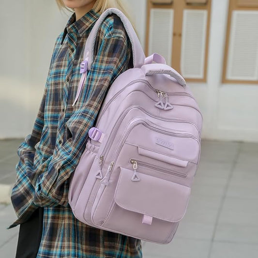 Eagerrich School Cute Aesthetic Backpack Girls Backpack for Students Kids Teen Girls Large Capacity Bookbags College Backpacks Laptop Lightweight Bookbag Casual Travel Daypacks School Bag（Purple）