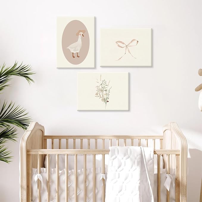 Coquette Vintage Wall Art Decor Pink Goose Nursery Poster Baby Girl Room Canvas Wall Decor Preppy Aesthetic Picture Trendy Bow Floral Prints Silly Goose Artwork for Bedroom 12x16x3 Inch Wrapped Canvas