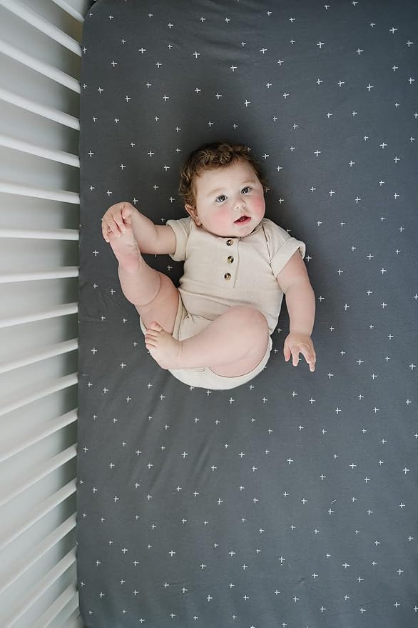 Ecolino Fitted Crib Sheet, 100% Organic Cotton Baby Crib Sheets for Boys and Girls. Fits Standard Crib and Toddler Mattresses, Soft and Breathable in Slate Twinkle