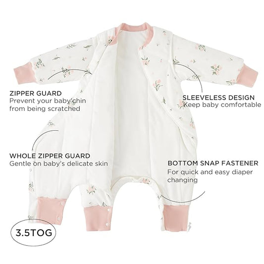 Duomiaomiao 3.5 TOG Toddler Sleep Sack 2-3T 100% Cotton Winter Side Open Zipper Baby Sleep Sack with Feet, Warm Toddler Wearable Blanket