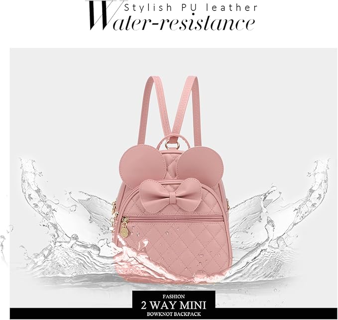 KL928 Girls Mini Backpack Bowknot Polka Dot Cute Small Daypacks Convertible Shoulder Bag Purse for Women