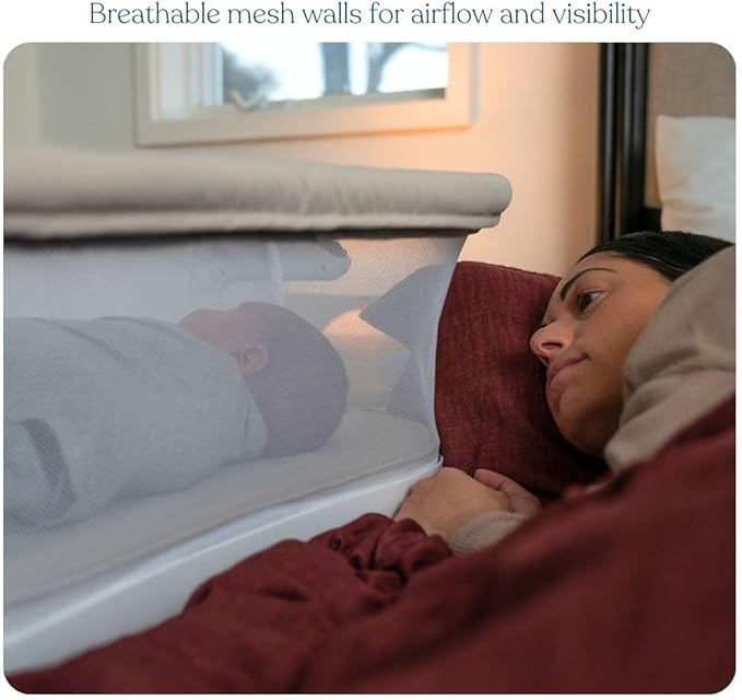 HALO® BassiNest® Lite – Breathable Baby Bassinet Slides Over Bed with Mesh Walls for Airflow & Visibility, Lowering Wall for Easy Access, Portable & Lightweight, Fits Most Beds