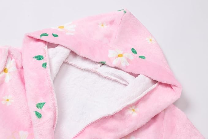 Umeyda Girls Fleece Hooded Robes, Warm Printed Bath Robe for Kids Soft Fuzzy Bathrobe for Gifts