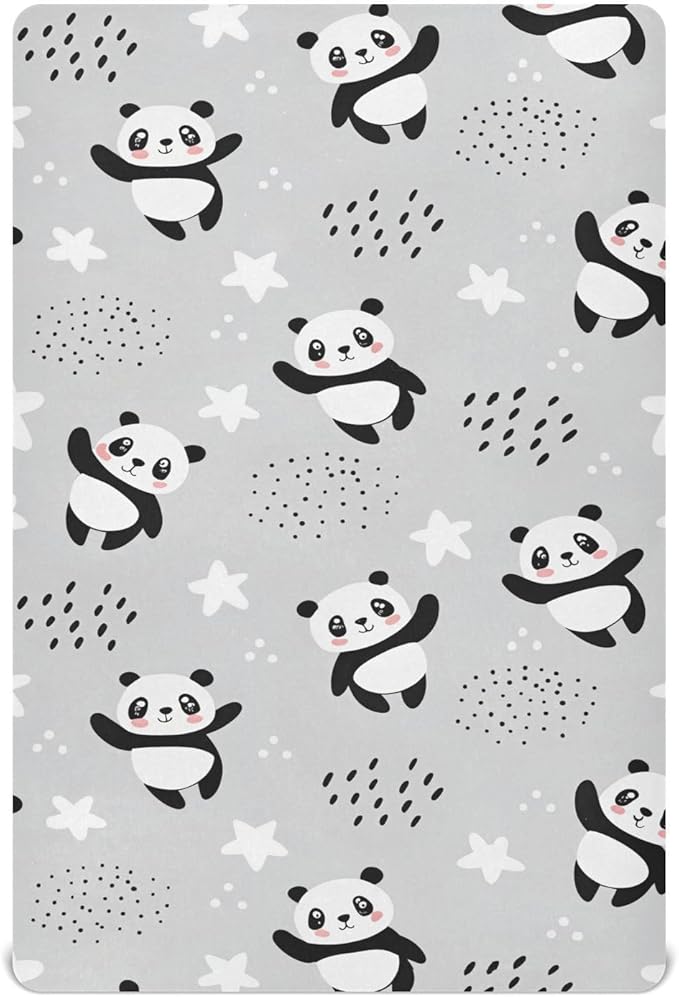 ATTX Fitted Crib Sheet Cartoon Panda Bears Baby Sheets for Standard Crib Toddler Mattress Cover, Soft Microfiber Breathable Mattress Cover,28" x 52" x 9"