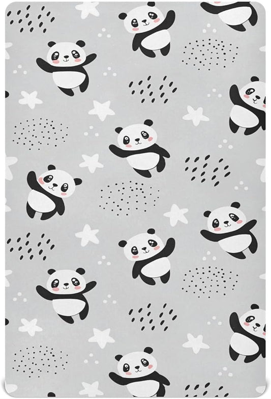 ATTX Fitted Crib Sheet Cartoon Panda Bears Baby Sheets for Standard Crib Toddler Mattress Cover, Soft Microfiber Breathable Mattress Cover,28" x 52" x 9"