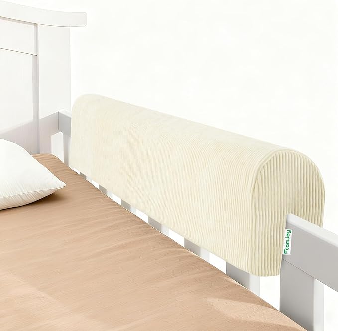 Bed Rail Bed Bumpers for Toddlers - Safety Guards for Cribs & Bunk Beds, High-Density Foam 35.5"x5.5"x7.8" (Beige)