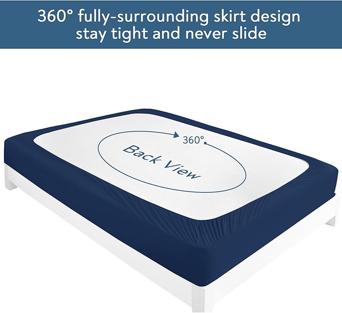 2 Pack Mattress Protector & Waterproof Bed Sheet, Machine Washable 18" Deep Pocket Queen Size Covers, Navy Blue