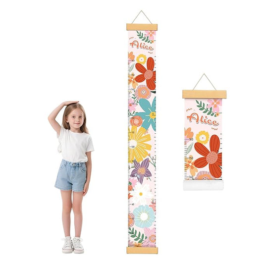 Personalized Flowers Growth Chart for Wall Kids, Name Height Chart for Kids, for Nursery & Bedroom, Baby Shower Gift (60.6" x 8.3")