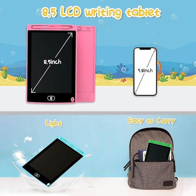 2 Pack LCD Writing Tablet 8.5 Inch Erasable Drawing Pad Toys for Kids Reusable Colorful Electronic Doodle Board Educational and Learning Gifts for Ages 2 3 4 5 6 7 8 Years Old(Blue+Pink)