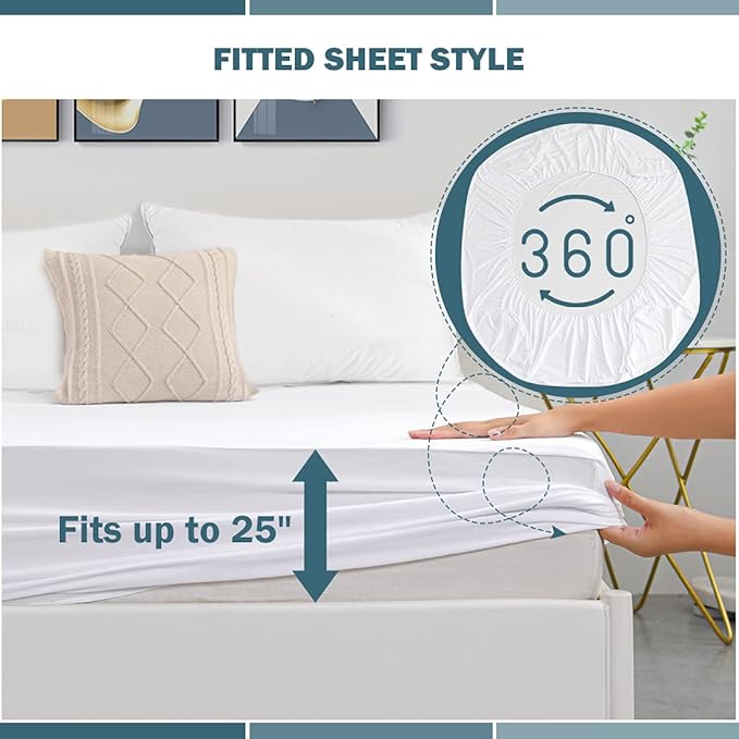 Queen Waterproof Mattress Protector Deep Pocket Mattress Cover, Soft Breathable Mattress Pad, Fitted Noiseless Waterproof Bed Cover Stretch to 25"