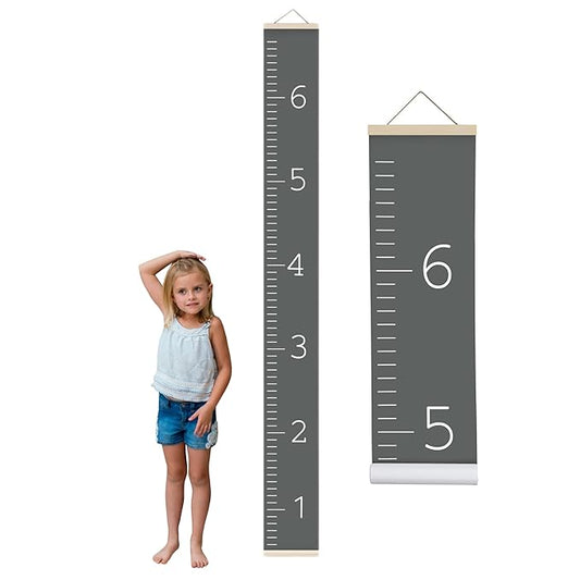 Morxy Canvas Growth Chart for Kids - Unisex Kids Room Wall Decor - Measuring Height Chart- Wall Tape with Height Chart for Kids (Canvas, Plain Dark Gray)
