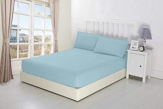 600 Thread Count Cotton Fitted Sheet for RV King Size|100% Egyptian Cotton Fitted Sheet|1 Piece Fitted Sheet Comfy, Ultra Soft, Breathable|16 Inch Deep Pocket Fitted Sheet in Light Blue Solid