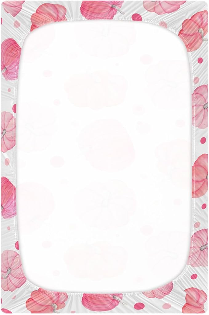 Pink Thanksgiving Pumpkins Crib Sheets Soft Breathable Fitted Baby Crib Sheets Mattress Cover for Girl Boys, 52" x 28" x 9"