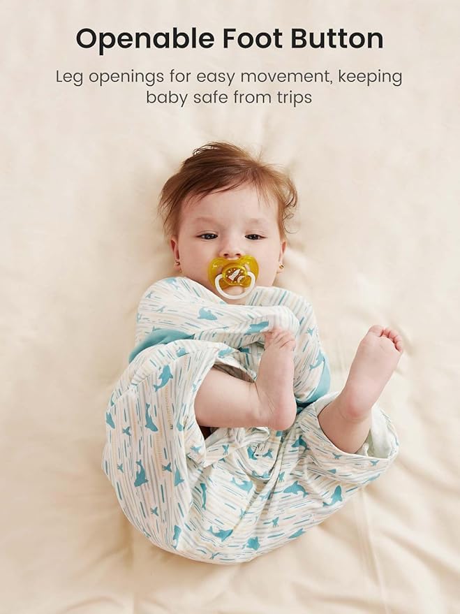 GROWNSY Transitional Swaddle Sleep Sack 6-12 Months,Starfish Design Baby Swaddle Sack, Dual-Zipper for Easy Diaper Changes, Proper Hip Development & Openable Foot Button, 19-27 lbs, Whales and the Sea