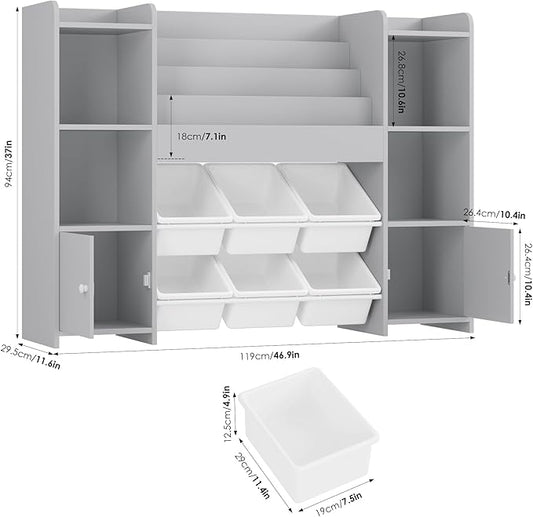FINETONES Toy Storage Organizer with 6 Toy Bins, Toy Organizer Kids Bookshelf with 6 Cubbies, Toy Organizers and Storage Bins Playroom Storage for Kids Room, Grey