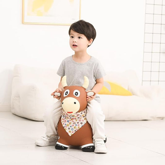 INPANY Bouncy Bull Farm Animal Hopping Toys for 1 2 Year Old Boy Gifts, Ride on Toddler Brown Cow Hopper, Kids Inflatable Jumping Horse, Outdoor Indoor Rubber Bouncer for 3 4 Yr Girl Birthday