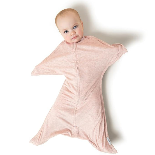 SleepingBaby Zipadee-Zip Transition Swaddle - Cozy Baby Swaddling Blanket with Zipper Convenience - Roomy Wearable Blanket for Easy Diaper Changes - 4-8 Month - Ballet Pink Heather