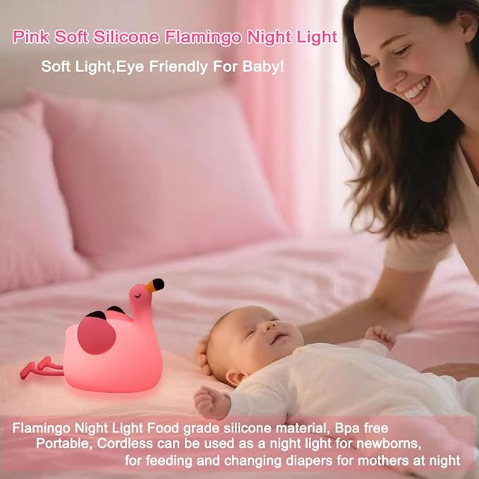 DREAMING MY DREAM Flamingo Night Light,Dimmable Silicone Animal Nursery Night Light,Pink Flamingo Lamp Decor for Kids Room Bedroom,Birthday Christmas Unique Gift for Kids boy Girls