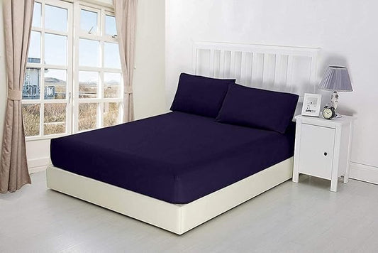 600 Thread Count Cotton Fitted Sheet for RV King Size|100% Egyptian Cotton Fitted Sheet|1 Piece Fitted Sheet Comfy, Ultra Soft, Breathable|16 Inch Deep Pocket Fitted Sheet in Navy Blue Solid