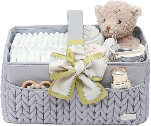 LUKJOJO Luxurious Baby Diaper Caddy, Nursery Storage Basket for Newborn Boy and Girl, Travel Baby Basket for Diapers Baby Wipes, Organizer Tote Bag Storage Bin, Baby Shower Gifts (light gray)