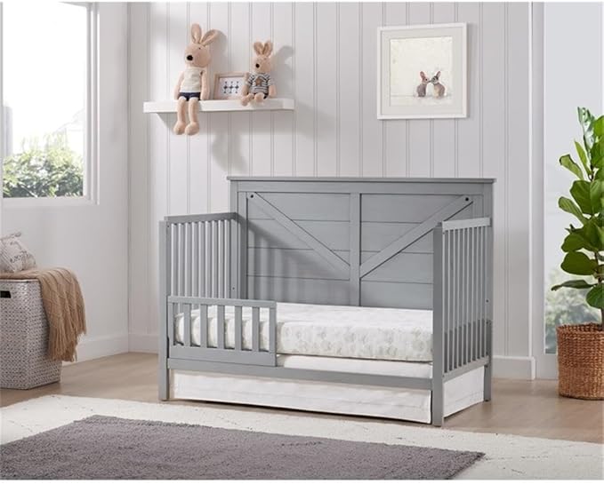 Pemberly Row Modern Farmhouse Wood Guard Rail in Gray Finish