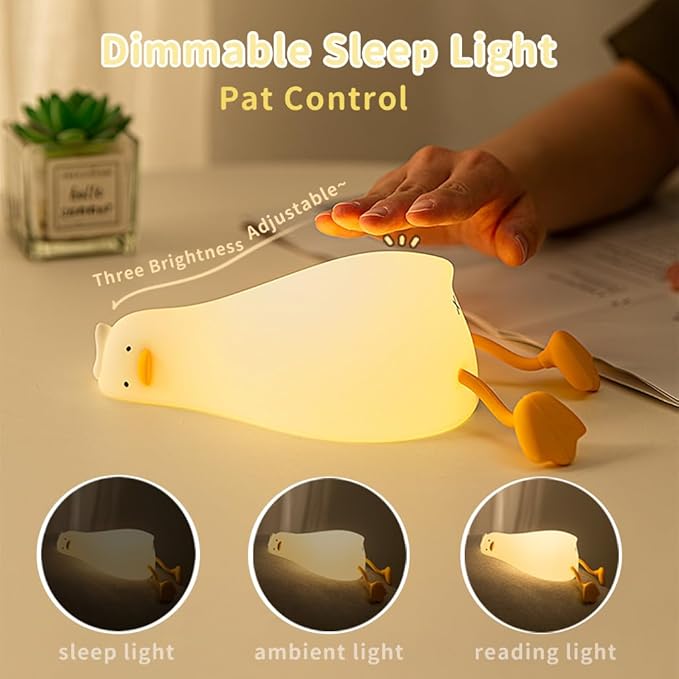 LiuXxdym Lying Flat Duck Night Light, Cute Silicone Light Up Duck, 3 Level Dimmable Nursery Nightlight, LED Duck Lamp, Rechargeable Bedside Touch Lamp for Breastfeeding Toddler Baby Kids Decor