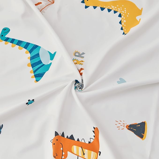 beeweed 4 Pieces Dinosaur Toddler Bedding Set Boys Girls, 2 Sides Design Bed in a Bag Comforter Set, Includes 1 Comforter, 1 Fitted Sheet, 1 Flat Sheet and 1 Reversible Pillowcase
