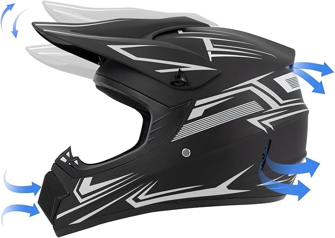 Youth Kids Dirt Bike Motocross Helmet (Goggles Gloves Face Mask) 4PCS Set, DOT Approved Boys Full Face Motorcycle Helmets, ATV BMX MX Mountain Bike Off Road Kid Helmet (Gray, M)