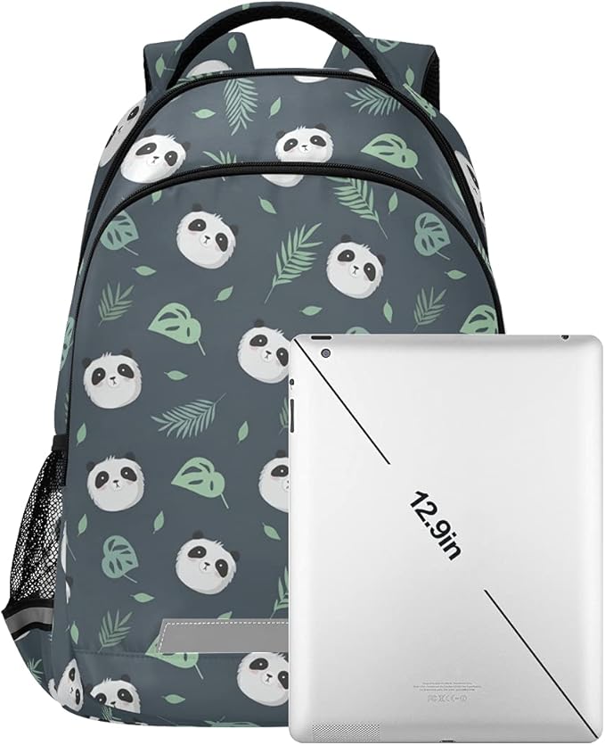 MNSRUU School Backpack with Chest Strap, Cute Panda Plant Leaves Laptop Backpack, Travel Hiking Backpack for Boys Girls, Rucksack, Knapsack