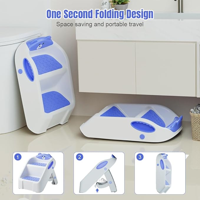 Step Stool for Toddlers, Toddler Step Stool for Bathroom Sink, Foldable Non-Slip Kids Stool with Handle, 2 Step Stools for Kids, Toddler Stool for Kitchen Bedroom Counter Sink