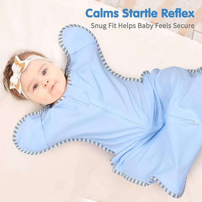Transition Swaddle, Baby Sleep Sack 3-6 Months Arms up Swaddles 2-Way Zipper 100% Cotton Arms in/out, 0.8 Tog Baby Swaddles Sleep Sack for Boy Girl, 2-Pack Transitional Swaddle Sack (Medium 14-20lbs)