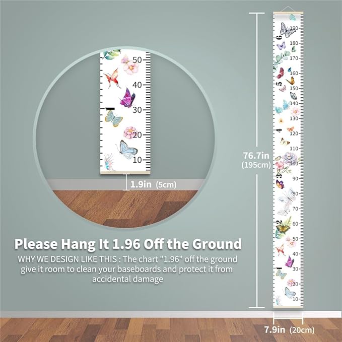 Nustila Green Plants Growth Chart for Kids Baby Height Chart Ruler Removable Canvas Wooden Frame Hanging Wall Rulers Measurement Charts for Toddler Room Nursery Decor - 79"X7.9" with Beige Wood