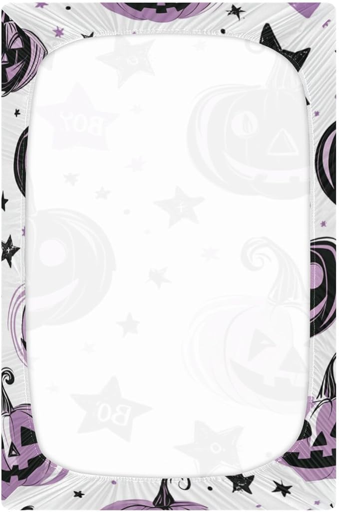 Halloween Spooky Pumpkins Purple Crib Sheets Standard Crib Toddler Mattresses Cover Fitted Baby Bed Sheet Breathable Crib Mattress Sheet for Girls Boys 39''x27''x9''