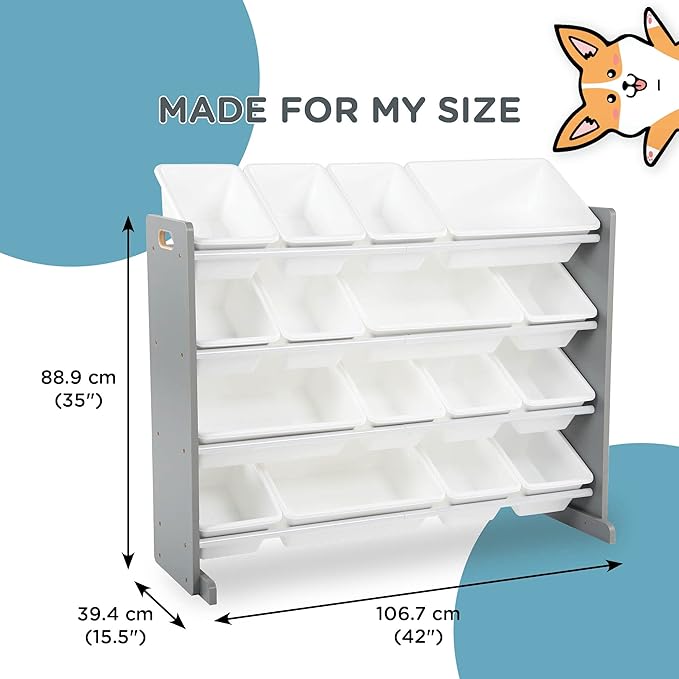 Humble Crew Supersized Toy Storage Organizer with 16 Removable Bins, Grey/White – Large Toy Storage for Toddlers Ideal for Kids' Rooms, Playrooms, and Nurseries - Modern Toy Bins for Kids