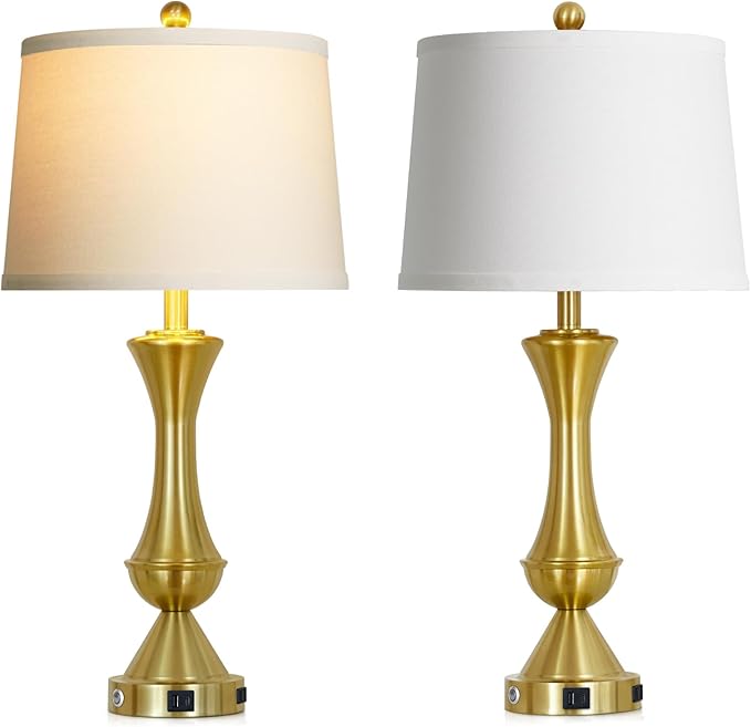 luxeflow 29" Tall Gold Table Lamps Set of 2 for Living Room, Touch Control Bedroom Lamps for Nightstand, 3-Way Dimmable Bedside Lamp with USB A+C Port &AC Outlets(2 LED Bulbs Included)