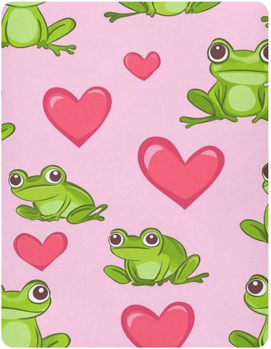 Pink Frog and Love01 Crib Sheets Standard Crib Toddler Mattresses Cover Fitted Baby Bed Sheet Breathable Crib Mattress Sheet for Girls Boys 39''x27''x9''