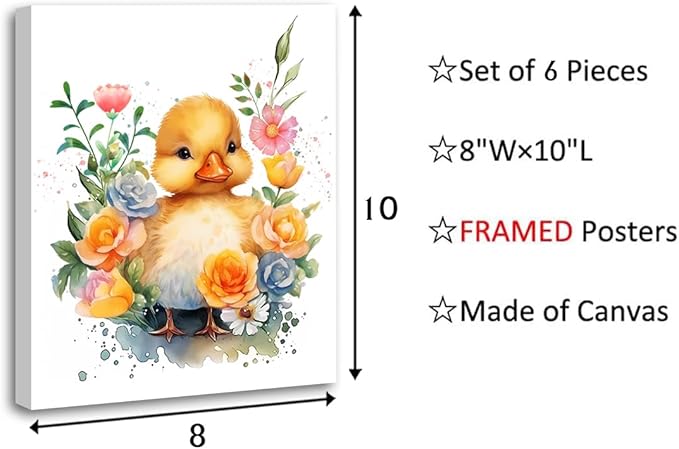 Framed Baby Watercolor Farm Animals Nursery Wall Art Prints,Cute Baby Animal Nursery Farm Wall Art,Farmhouse Animals Themed Poster for Farmhouse Room Decor,Set of 6(8"X10")