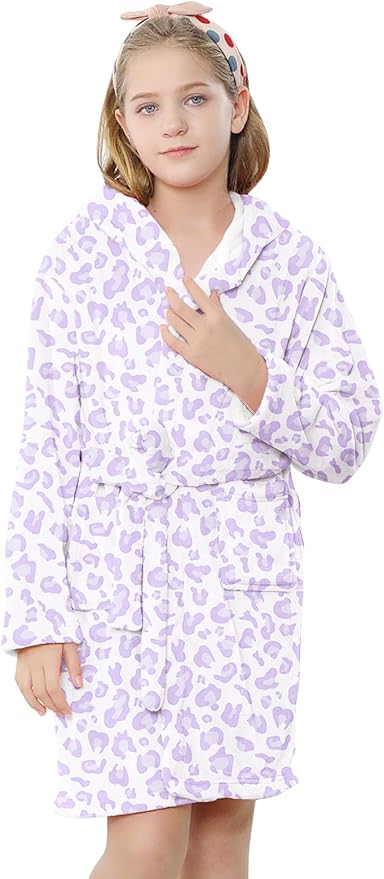 Umeyda Girls & Women Fleece Hooded Robes, Soft Fuzzy Bathrobe Warm Plush Fluffy Bath Robe for Kids Womens