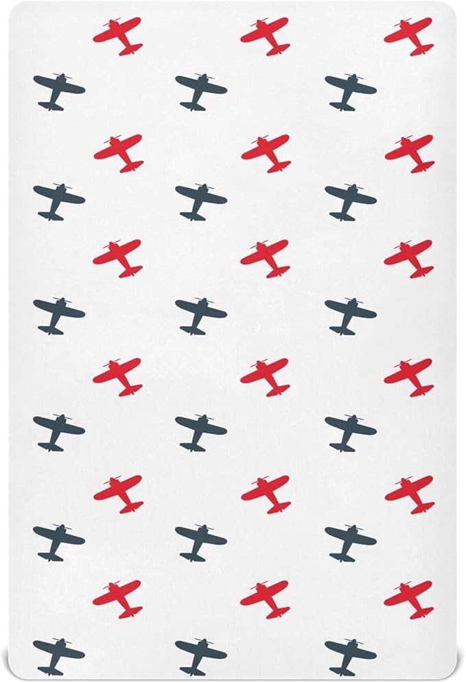 Airplanes Planes Crib Sheets Soft Breathable Fitted Baby Crib Sheets Mattress Cover for Girl Boys, 52" x 28" x 9"