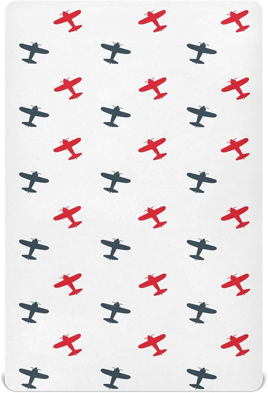 Airplanes Planes Crib Sheets Soft Breathable Fitted Baby Crib Sheets Mattress Cover for Girl Boys, 52" x 28" x 9"